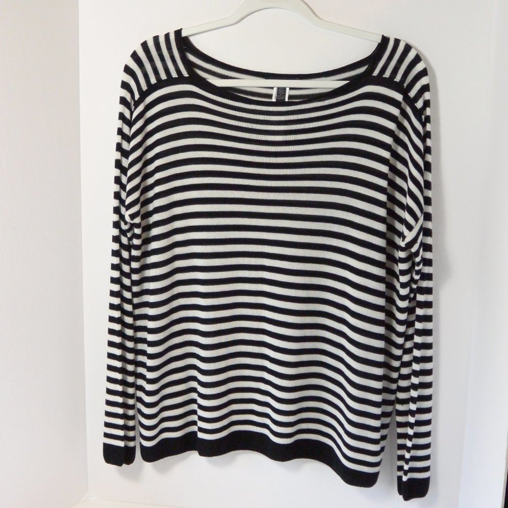 Eileen Fisher Black & White Striped Bateau Neck Top MM